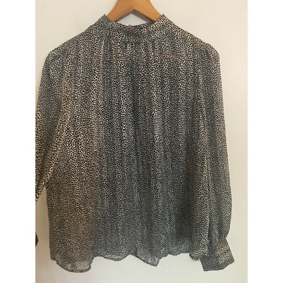 H&M Black and White Sheer Abstract Print Long Sleeve Mock Neck Top Size Large - Picture 4 of 6